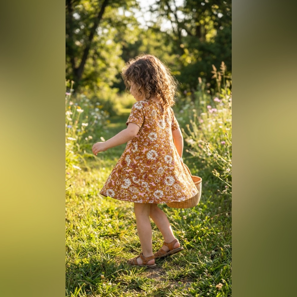 Old Navy Woodland Animal Swing Dress Girls 3T Brown Floral Fox Deer Horse